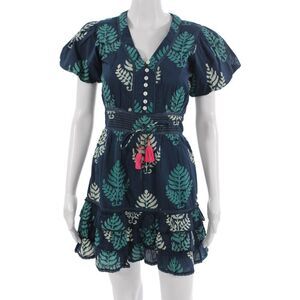 Bell Womens Fit & Flare Mini Dark Blue Floral V-Neck Short-Sleeve Dress Size XS